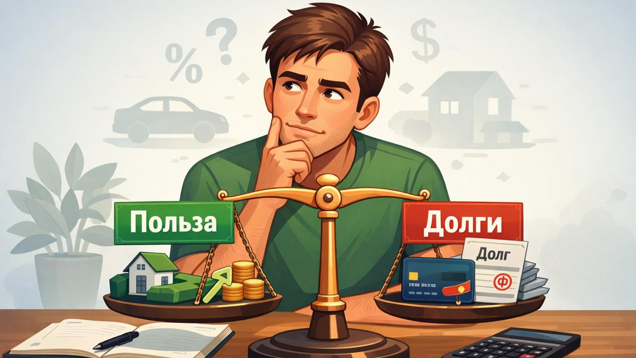 Мужчина анализирует пользу кредитов